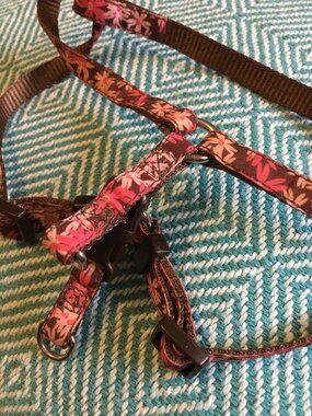 Pet Step Pink and Brown Autumn Floral Nylon Roman Harness for Small Pets